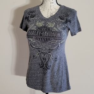 Harley Davidson Heather Grey Embellished Tee